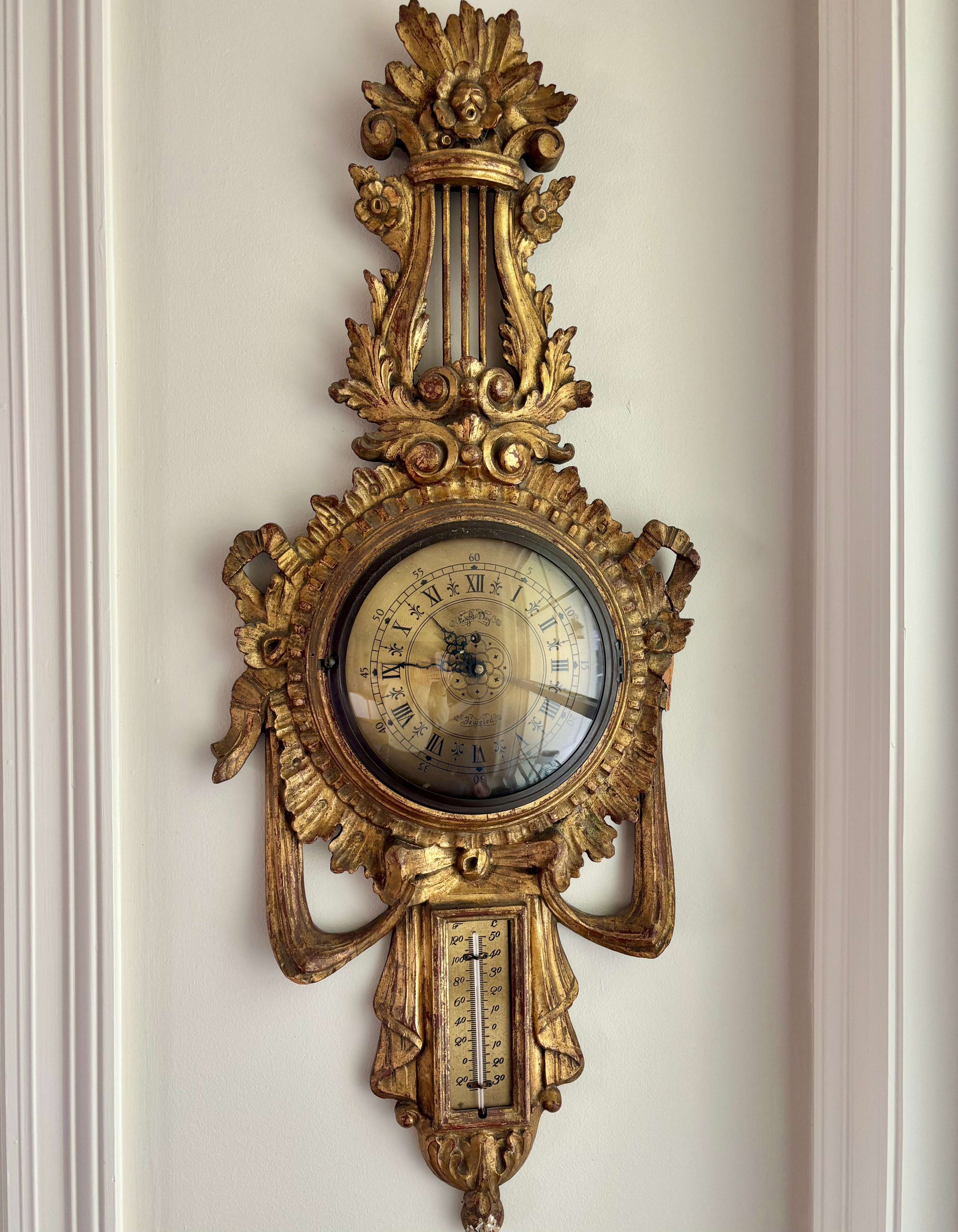 Louis XVI Antique Wall Clock & Barometer